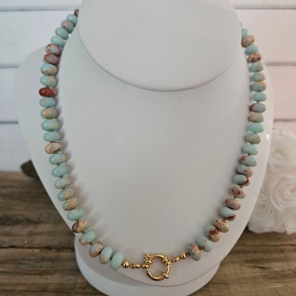 Hand Crafted -Candy Necklace -Gemstone Ocean Jasper Necklace - Picture 1 of 5